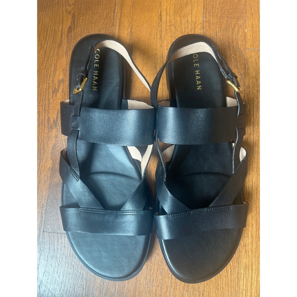 Cole Haan Fawn Black Leather Flat Footbed Sandals Size 11